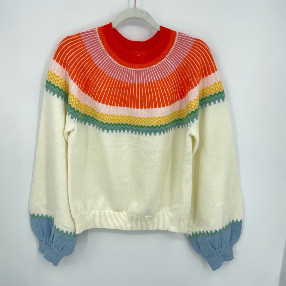 Tuckernuck HYACINTH HOUSE pastel color block sweater fair isle balloon sleeves M